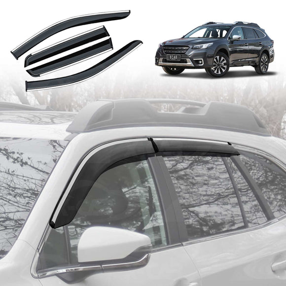 X-CAR weathershields for Subaru Outback 2020-2025 installed on the exterior windows of the vehicle.