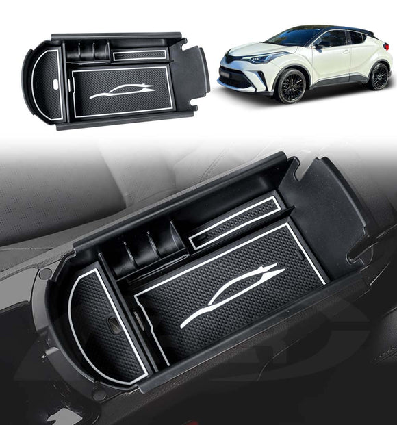 X-CAR Toyota CHR armrest storage box organizer, custom-fit center console tray insert shown installed