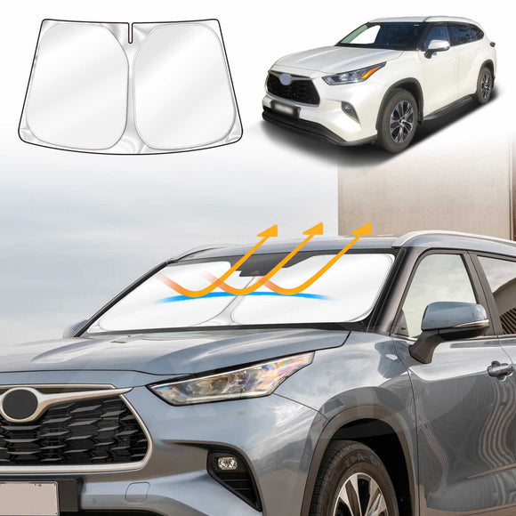 X-CAR Winddcreen sun shade for Toyota Kluger 2021 onwards installed on windscreen.