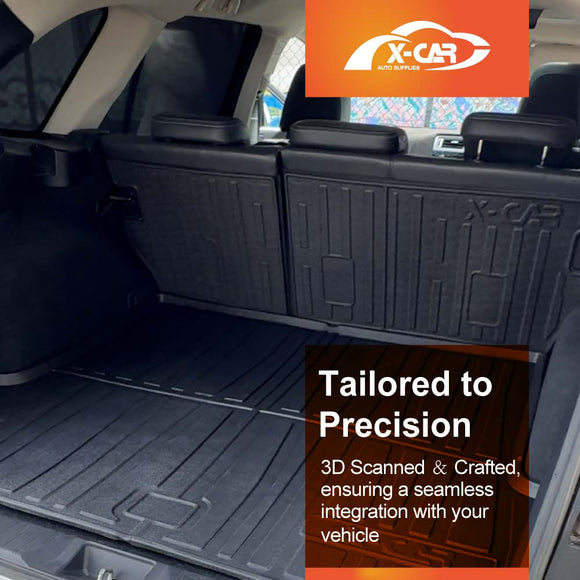 X-CAR boot liners and back seat protectors set for Outback 2015-2020 installed in the cargo area of a Outback.