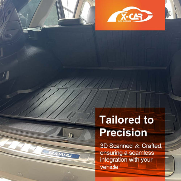 X-CAR boot liners and back seat protectors set for Outback 2015-2020 installed in the cargo area of a Outback.