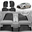 A set of black 3D floor mats designed for a Toyota Corolla Sedan, displayed in the context of the car's interior.