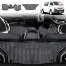 3D all-weather floor mats installed in a Toyota Hiace LWB van, showcasing the front and second row pieces.