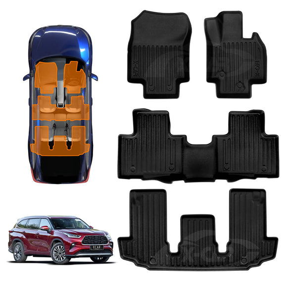 X-CAR 3D floor mats set for Toyota Kluger 2021-onwards, including front, rear and third row.