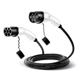 A 5-meter Type 2 X-CAR charging cable with a Type 2 plug on each end, designed for charging electric vehicles at a charging station.