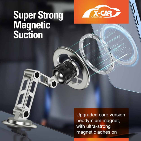 Foldable Magnetic MagSafe Phone Holder for iPhone and Android Adjustable Dashboard & Windshield Mount with Alloy Construction
