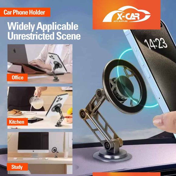 Foldable Magnetic MagSafe Phone Holder for iPhone and Android Adjustable Dashboard & Windshield Mount with Alloy Construction