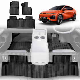 3D floor mats designed for the XPeng G6, displayed in a white and black color scheme, indicating the design and fit for the vehicle's interior.