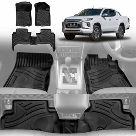 X-CAR 3D all-weather car floor mats installed in a Mitsubishi Triton MQ MR Series Double Cab vehicle interior.