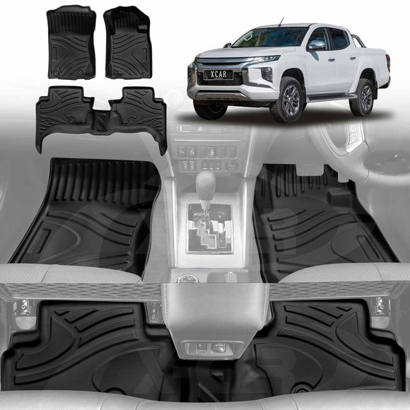 X-CAR 3D all-weather car floor mats installed in a Mitsubishi Triton MQ MR Series Double Cab vehicle interior.