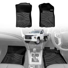 X-CAR 3D all-weather car floor mats for Mitsubishi Triton MQ MR 2015-2024 installed in a Mitsubishi Triton single cab interior.