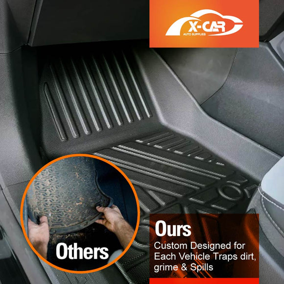 X-CAR 3D all-weather car floor mats for Mitsubishi Triton MQ MR 2015-2024 installed in a Mitsubishi Triton single cab front passenger foot well.