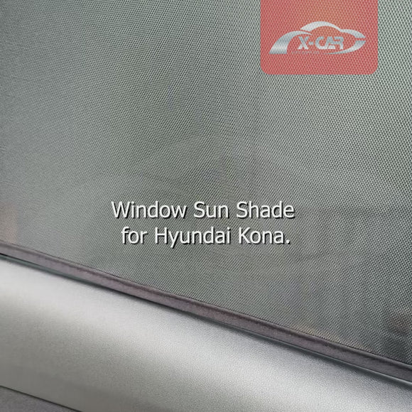 X-CAR Hyundai Kona 2017-2023 car sunshades installed in rear window.