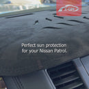 X-CAR dash mat designed for Nissan Patrol Y62 2012-2024 Y62 Series displayed on a vehicle dashboard.