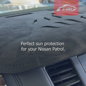 X-CAR dash mat designed for Nissan Patrol Y62 2012-2024 Y62 Series displayed on a vehicle dashboard.