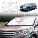 X-CAR windscreen sun shade designed for a Toyota Kluger 2014-2021 installed on the windscreen of a Toyota Kluger.