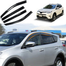 Set of X-CAR window visors for a Toyota Rav4, showing the visors in black color attached to the vehicle's windows.