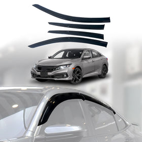 A set of clear weather shields for a Honda Civic Sedan, displayed on a white background, with the car pictured at the top showing where the shields would be installed.