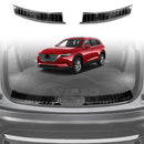 Rear Bumper Protector for Mazda CX-9, shown in black, designed to fit the model year 2016-2025, displayed against the open trunk of a red Mazda CX-9.