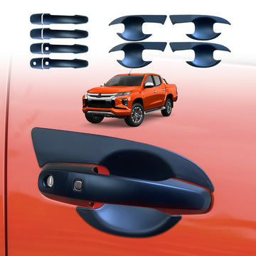 X-CAR door handle covers and bowl inserts for Mitsubishi Triton 2015-2024, installed on a Triton.