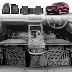 X-CAR 3D all-weather car floor mats for Haval H6 2021–onwards, shown as a full set and installed in the front and rear footwells.