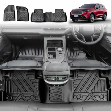 X-CAR 3D all-weather car floor mats for Haval H6 2021–onwards, shown as a full set and installed in the front and rear footwells.