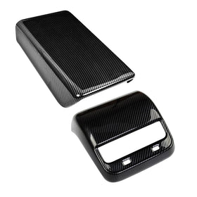Tesla Model Y / Model 3 Armrest Pad & Rear AC Vent Covers Carbon Fiber Style - 0