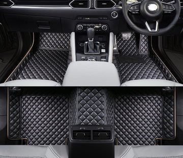 Custom leather car floor mats for Mazda CX-5 CX5 full set black diamond stitched PU leather interior liners