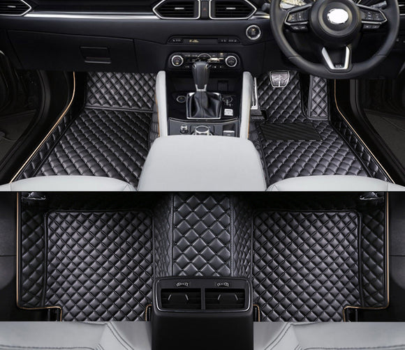 Custom leather car floor mats for Mazda CX-5 CX5 full set black diamond stitched PU leather interior liners