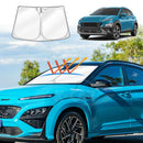 X-CAR Hyundai Kona 2017-2023 windscreen sun shade installed on the windshield.
