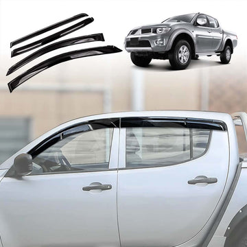 X-CAR Weathershields for Mitsubishi Triton ML MN Double Cab 2006-2015 installed on car windows.