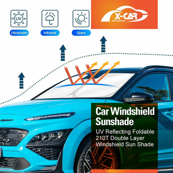 X-CAR Hyundai Kona 2017-2023 windscreen sun shade installed on the windshield.