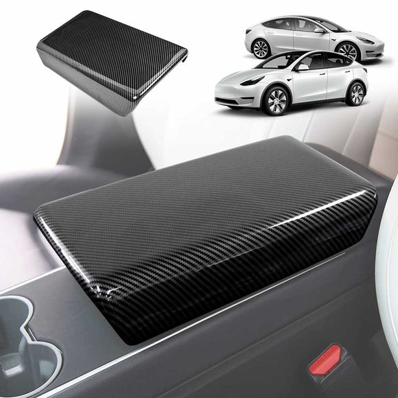 Tesla Model Y / Model 3 Armrest Pad & Rear AC Vent Covers Carbon Fiber Style